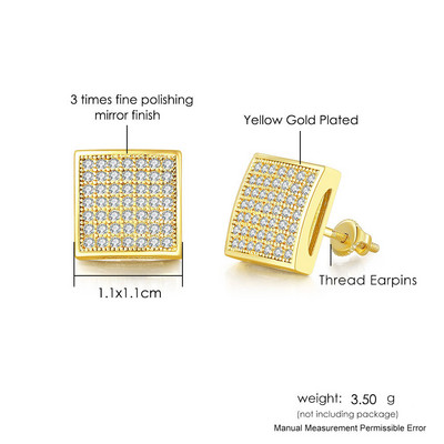 Hip hop muške naušnice s ledenim klinovima muški trend kubični cirkonij piercing hiphop zlatne četvrtaste naušnice nakit dodaci