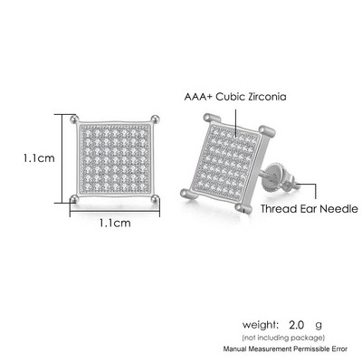 Hip hop muške naušnice s ledenim klinovima muški trend kubični cirkonij piercing hiphop zlatne četvrtaste naušnice nakit dodaci