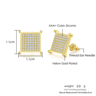 Hip hop muške naušnice s ledenim klinovima muški trend kubični cirkonij piercing hiphop zlatne četvrtaste naušnice nakit dodaci
