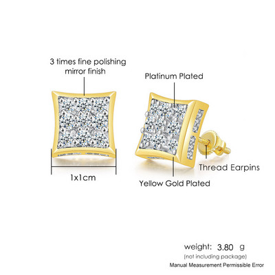 Hip hop muške naušnice s ledenim klinovima muški trend kubični cirkonij piercing hiphop zlatne četvrtaste naušnice nakit dodaci