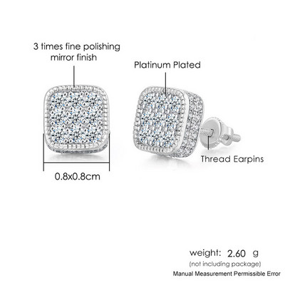 Hip hop muške naušnice s ledenim klinovima muški trend kubični cirkonij piercing hiphop zlatne četvrtaste naušnice nakit dodaci