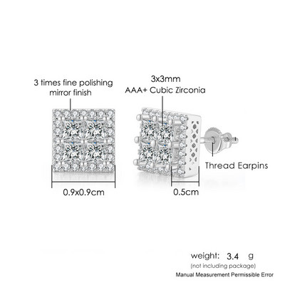 Hip hop muške naušnice s ledenim klinovima muški trend kubični cirkonij piercing hiphop zlatne četvrtaste naušnice nakit dodaci