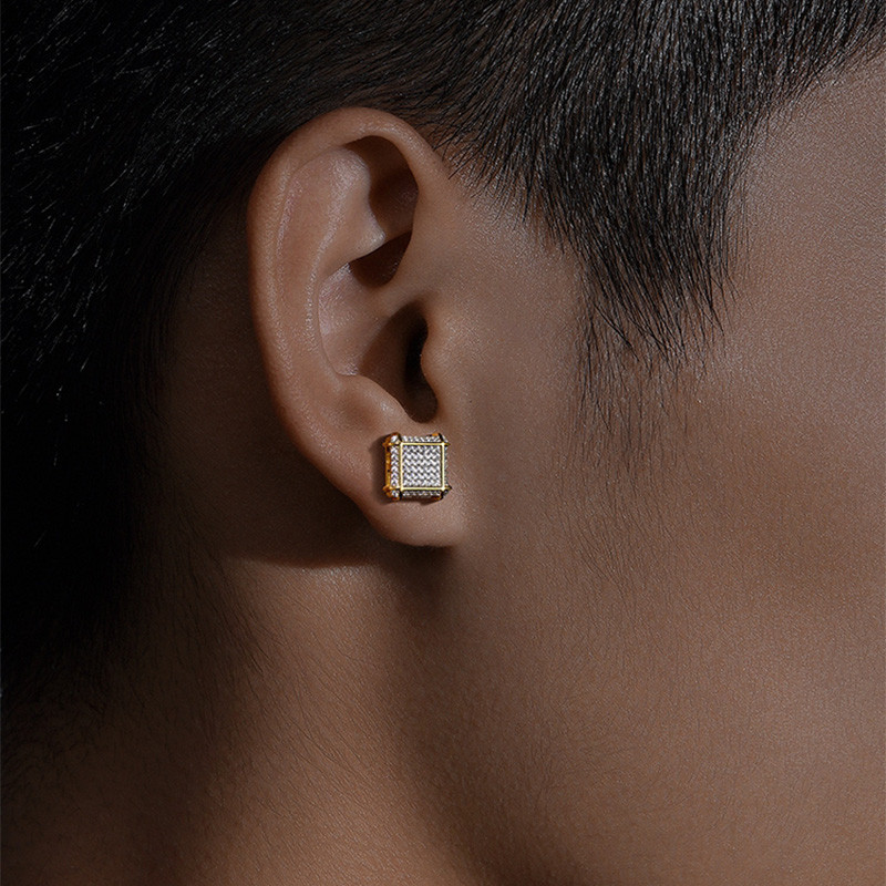 Hip hop muške naušnice s ledenim klinovima muški trend kubični cirkonij piercing hiphop zlatne četvrtaste naušnice nakit dodaci