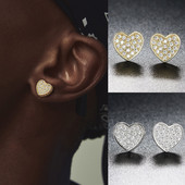 Πολυτελή σκουλαρίκια πάγου με καρφιά για άντρες Hip-hop Rapper Fashion Heart Stud σκουλαρίκι Χρυσό χρώμα Αξεσουάρ αυτιών Piercing Κοσμήματα