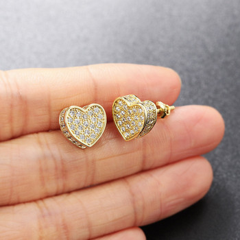 Πολυτελή σκουλαρίκια πάγου με καρφιά για άντρες Hip-hop Rapper Fashion Heart Stud σκουλαρίκι Χρυσό χρώμα Αξεσουάρ αυτιών Piercing Κοσμήματα