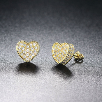 Πολυτελή σκουλαρίκια πάγου με καρφιά για άντρες Hip-hop Rapper Fashion Heart Stud σκουλαρίκι Χρυσό χρώμα Αξεσουάρ αυτιών Piercing Κοσμήματα