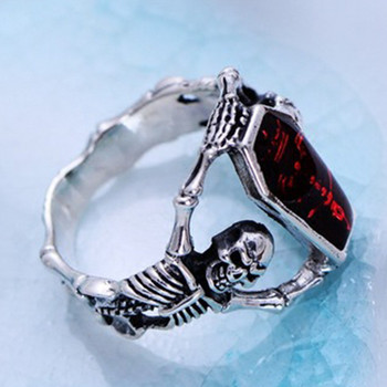 Винтидж мъжки пънк пръстен с череп Пръстени с червен циркон за жени Бижута Сребърен цветен пръстен Готин мъжки мотоциклет Рок Байкър Бижута Подарък