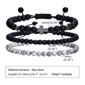 Мъжки религиозен кръст 4//6 мм мъниста от естествен камък, подреждащи се гривни, ръчно изработена плетена регулируема въжена гривна, безплатна карта за вяра