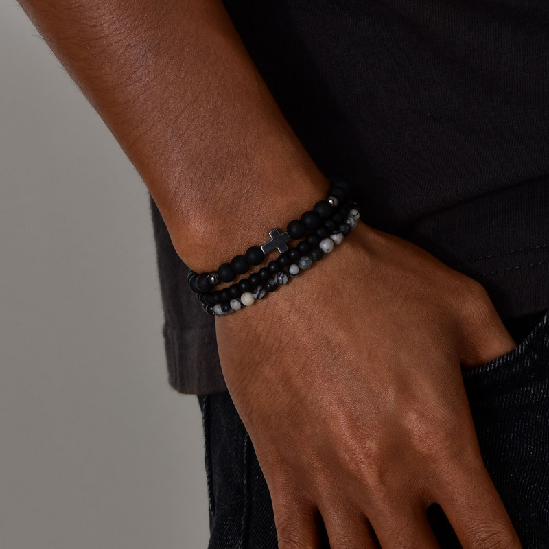 Meeste usuristi 4//6 mm looduslikust kivist helmed virnastatavad käevõrud, käsitsi valmistatud punutud reguleeritav köiega käepael, tasuta usukaart