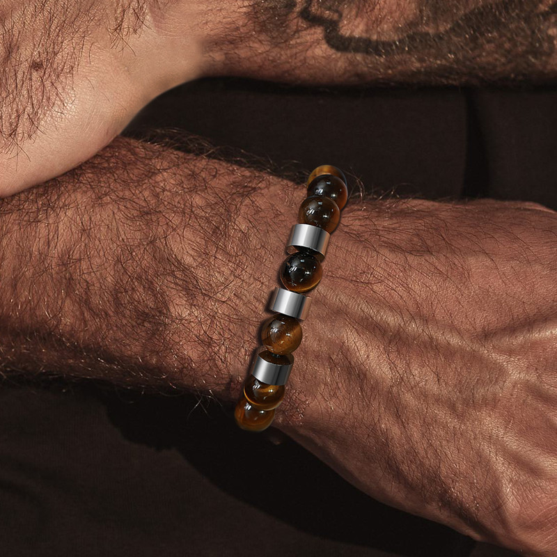 Narukvice s tigrovim okom od 8 mm za muškarce s elastičnom muškom narukvicom za surfere, nakit
