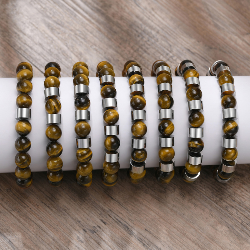 Narukvice s tigrovim okom od 8 mm za muškarce s elastičnom muškom narukvicom za surfere, nakit