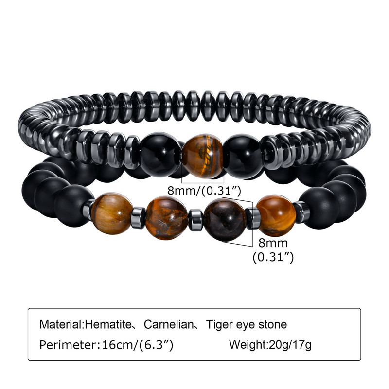 Ανδρικά 8mm Tiger Eye Stone Beaded and Stars Leather Stacking βραχιόλια για τον γιο μπαμπά Σύζυγο παππού Boyfriend BFF, Δωρεάν δωροκάρτα