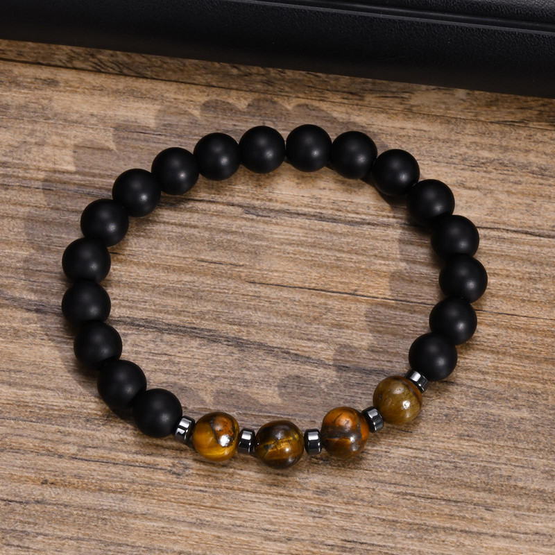 Ανδρικά 8mm Tiger Eye Stone Beaded and Stars Leather Stacking βραχιόλια για τον γιο μπαμπά Σύζυγο παππού Boyfriend BFF, Δωρεάν δωροκάρτα
