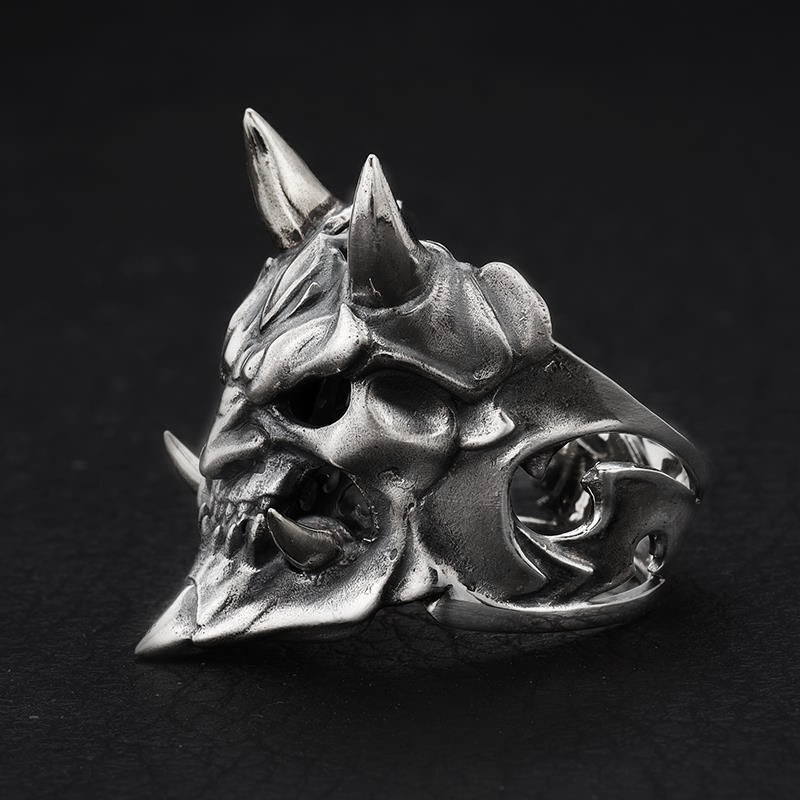 Retro ötvözet ördögmaszk gyűrű Divatos japán prajna szellem koponya gyűrűk férfi női népszerű ékszer ajándék mozdonygyűrű