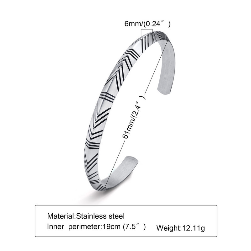 Viking Tribal Arrow Cuff Klassikaline norra käevõru, meeste käevõru, roostevabast terasest keldi stiilis manseti käevõrud