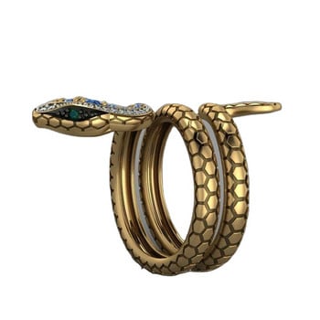 Чар Златен пръстен със змия Инкрустиран със син кристал пръстен със змия за мъже и жени Модни благородни бижута Подаръци Drop Shipping