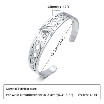 Rock Nordic Viking Celtic Knot Cuff Bangles Гривни за мъже, куха неръждаема стомана Амулет Защита Маншет Подарък Бижута