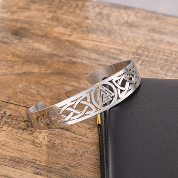 Rock Nordic Viking Celtic Knot Cuff Bangles Гривни за мъже, куха неръждаема стомана Амулет Защита Маншет Подарък Бижута