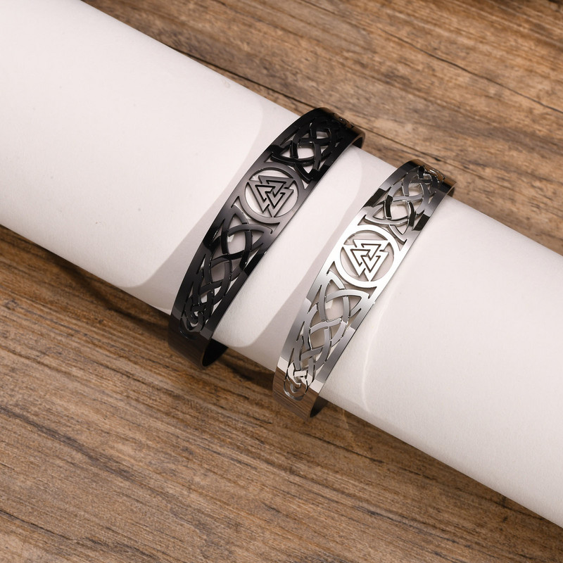 „Rock Nordic Viking“ keltų mazgų rankogalių apyrankės vyrams, tuščiavidurio nerūdijančio plieno amuletų apsauga, apyrankės dovanų papuošalai