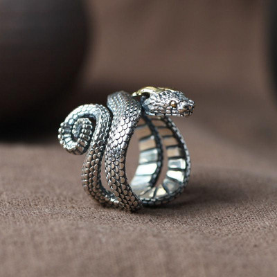 Ретро скандинавски пръстен с гигантска змия Jormungand за жени, мъже, сребърни пръстени с животни, модни аксесоари за бижута