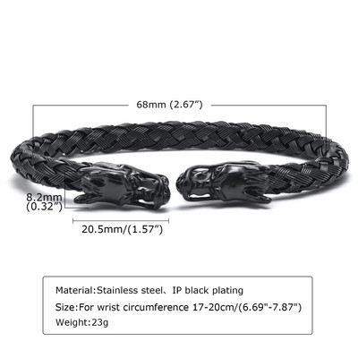 Βραχιόλι Dragon Head, Ανδρικά βραχιόλια, Βραχιόλι με ύφανση από ανοξείδωτο ατσάλι, Βραχιόλι με στοίβαξη