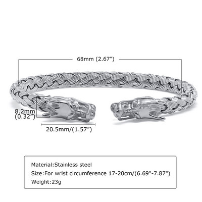 Βραχιόλι Dragon Head, Ανδρικά βραχιόλια, Βραχιόλι με ύφανση από ανοξείδωτο ατσάλι, Βραχιόλι με στοίβαξη