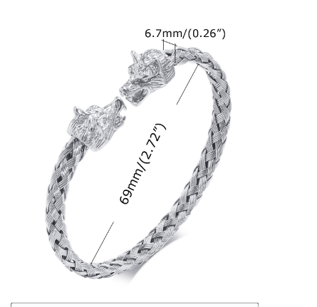 Βραχιόλι Dragon Head, Ανδρικά βραχιόλια, Βραχιόλι με ύφανση από ανοξείδωτο ατσάλι, Βραχιόλι με στοίβαξη