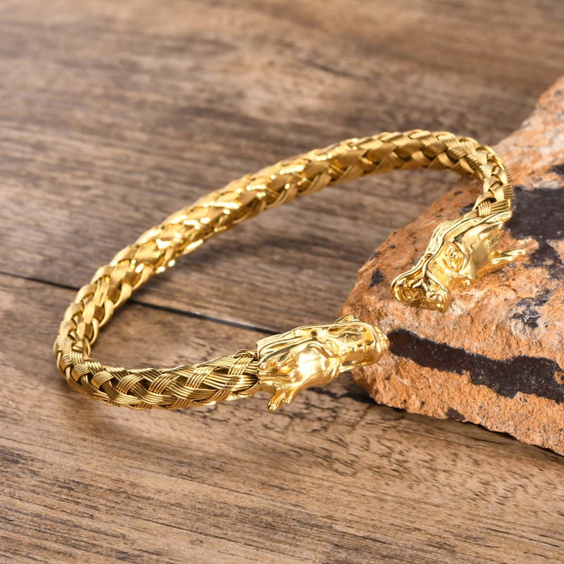 Βραχιόλι Dragon Head, Ανδρικά βραχιόλια, Βραχιόλι με ύφανση από ανοξείδωτο ατσάλι, Βραχιόλι με στοίβαξη