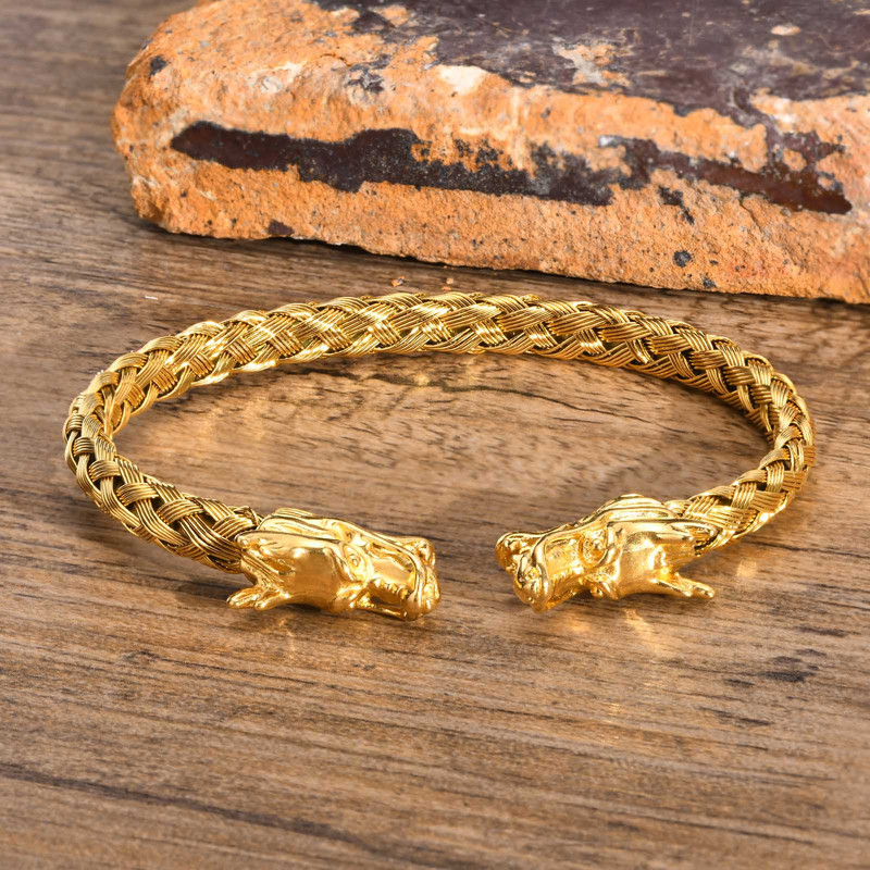 Βραχιόλι Dragon Head, Ανδρικά βραχιόλια, Βραχιόλι με ύφανση από ανοξείδωτο ατσάλι, Βραχιόλι με στοίβαξη