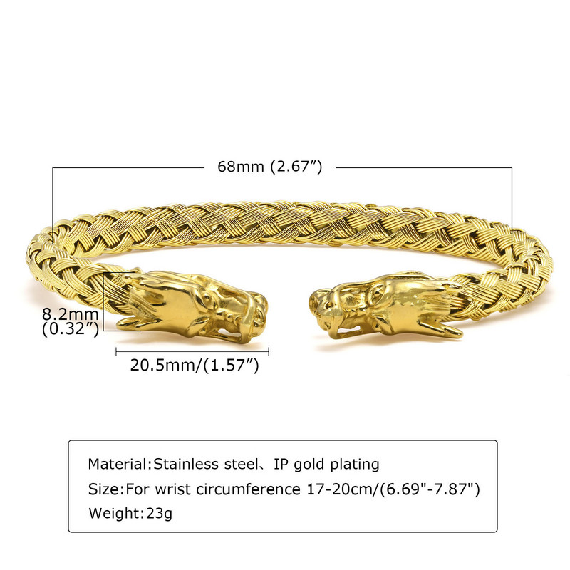 Βραχιόλι Dragon Head, Ανδρικά βραχιόλια, Βραχιόλι με ύφανση από ανοξείδωτο ατσάλι, Βραχιόλι με στοίβαξη