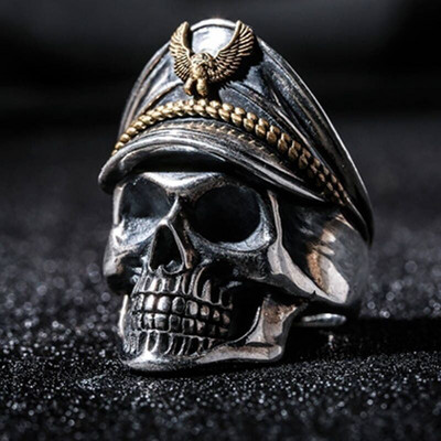 Ретро пръстени с череп на офицер за мъже, жени, пънк, хип-хоп, рок, скелет, модерен пръстен, модни бижута, подаръци, регулируеми