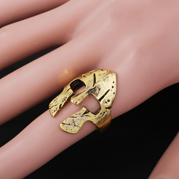 Ретро воин пръстен Спартанска маска Мъжки скален пръстен с шлем Преувеличени бижута Златно сребърен цвят Пръстен Подарък