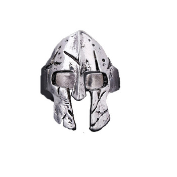 Ретро воин пръстен Спартанска маска Мъжки скален пръстен с шлем Преувеличени бижута Златно сребърен цвят Пръстен Подарък