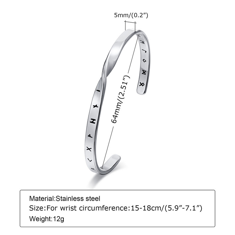 Vīriešu nerūsējošā tērauda masīvmetāla Mobius Viking savītas rokassprādzes, Minimālisma atvērtas aproču rokassprādzes Dāvanas vīriešu zēnu rotaslietas