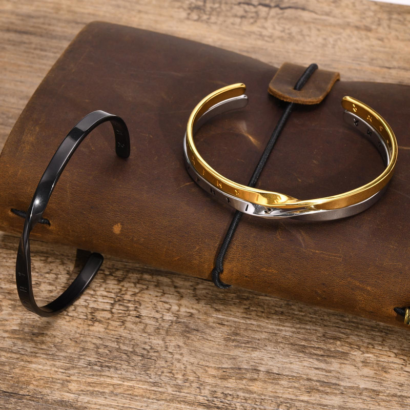 Vīriešu nerūsējošā tērauda masīvmetāla Mobius Viking savītas rokassprādzes, Minimālisma atvērtas aproču rokassprādzes Dāvanas vīriešu zēnu rotaslietas