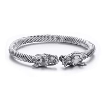 Dragon Accents Ανδρικά βραχιόλια με μανσέτα με χοντρό καλώδιο από ανοξείδωτο ατσάλι με ρυθμιζόμενο βραχιόλι Vintage ανδρικά κοσμήματα