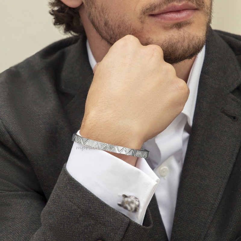 Viļņainas tekstūras rokassprādze, vienkārša minimālisma vīriešu aproce, nerūsējošā tērauda plānā viļņa rokassprādze, vīriešu dāvana