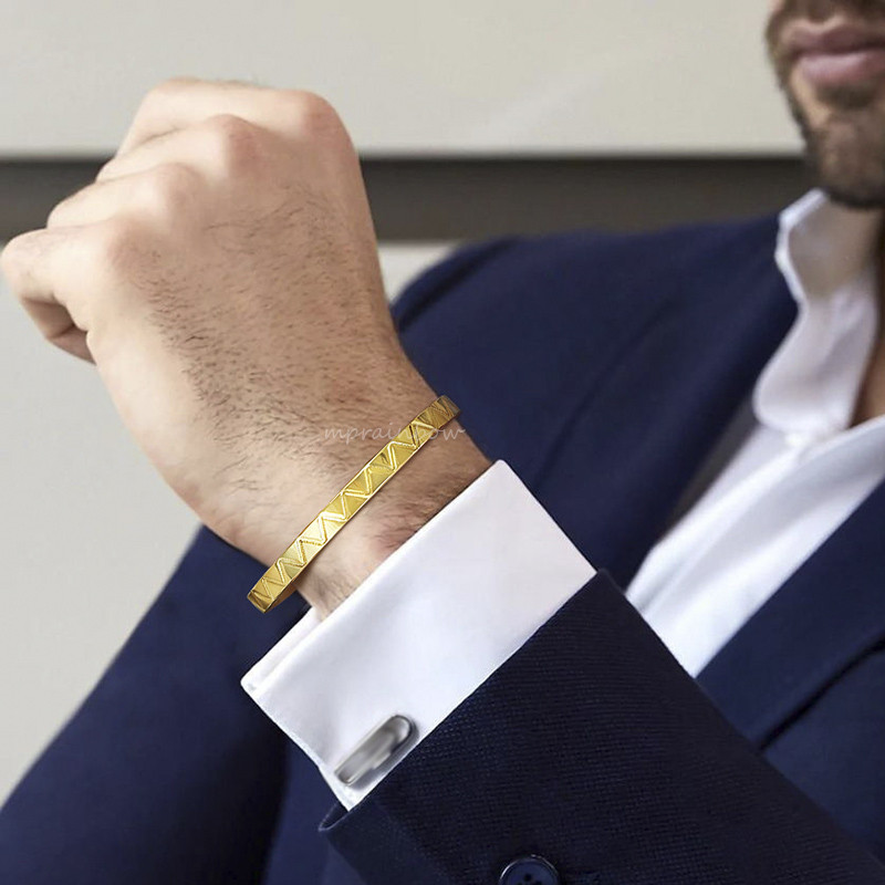 Viļņainas tekstūras rokassprādze, vienkārša minimālisma vīriešu aproce, nerūsējošā tērauda plānā viļņa rokassprādze, vīriešu dāvana