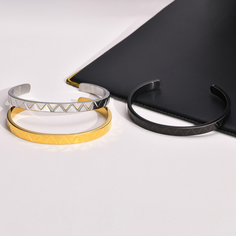 Viļņainas tekstūras rokassprādze, vienkārša minimālisma vīriešu aproce, nerūsējošā tērauda plānā viļņa rokassprādze, vīriešu dāvana