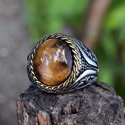 Модерен златен пръстен с тигров камък за мъж Луксозно парти Wdiing Мъжки Anels Аксесоари за бижута Размер 7 до 13 Подарък за двойка