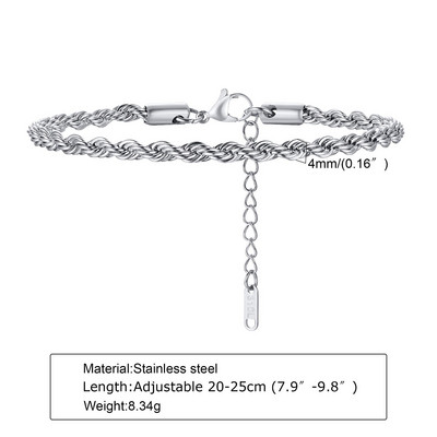 Ανδρικό βραχιόλι από σχοινί αλυσίδα, λεπτός σύνδεσμος βραχιολιού για άντρες, ανδρικό βραχιόλι, δώρο βαλεντίνων για άνδρες, ανδρικά κοσμήματα