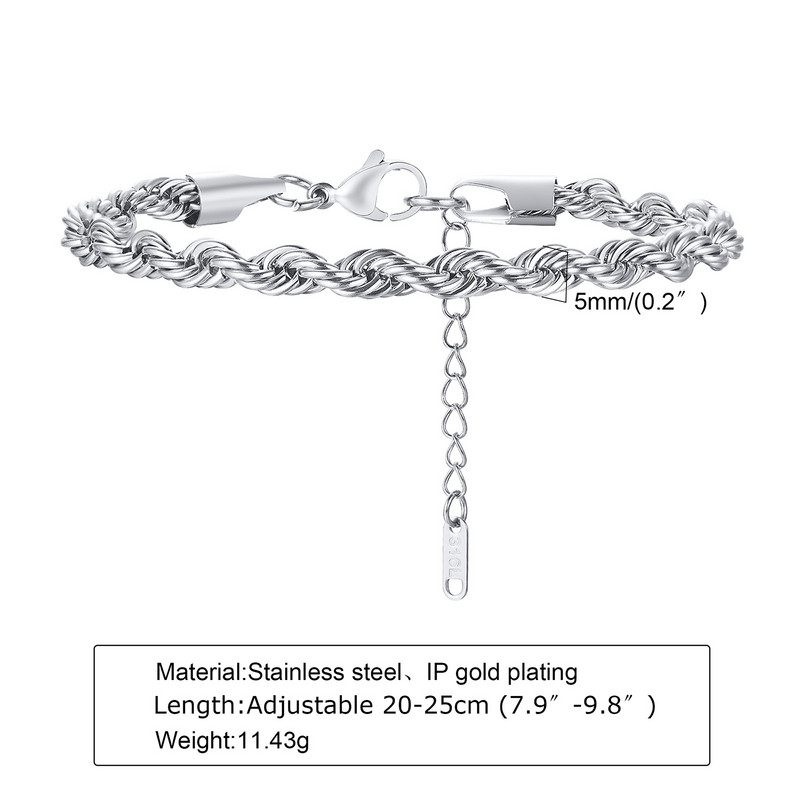 Ανδρικό βραχιόλι από σχοινί αλυσίδα, λεπτός σύνδεσμος βραχιολιού για άντρες, ανδρικό βραχιόλι, δώρο βαλεντίνων για άνδρες, ανδρικά κοσμήματα