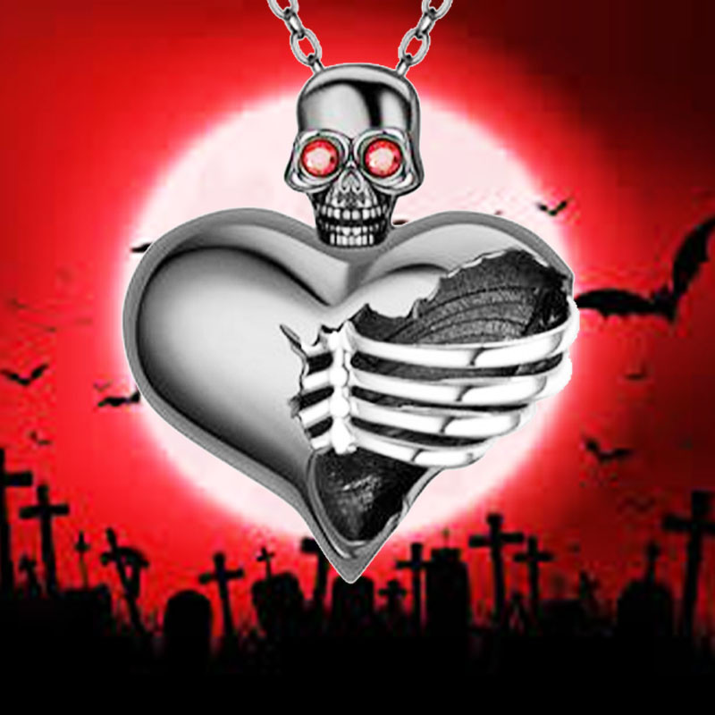 Δημιουργικό κολιέ με κρεμαστό κόσμημα κόκκινου κρανίου αγάπης, σκούρο ουδέτερο στυλ, δώρο γενεθλίων φίλου, δώρο επετείου