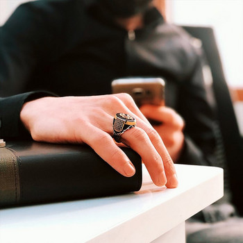 Винтидж мъжки сребрист цвят османски черен оникс камък бижута модни мъжки пръстени всички размери