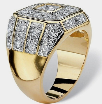 Луксозни мъжки модни аксесоари Златен пръстен с бял кубичен циркон Бижута Украса Годежно парти Сватбена лента Пръстени