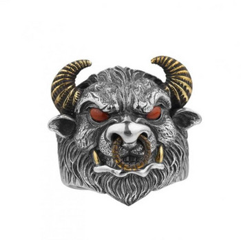 Класически мъжки личност Доминиращ пръстен с глава на бик Модна тенденция Bull Magic Ring Отваряне Регулируем размер Гот Пънк Бижута Подарък