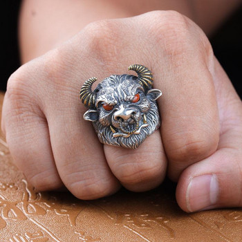 Класически мъжки личност Доминиращ пръстен с глава на бик Модна тенденция Bull Magic Ring Отваряне Регулируем размер Гот Пънк Бижута Подарък