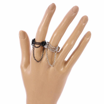 Punk Fashion Μαύρο Ασημί Χρώμα Αλυσίδα Δαχτυλίδια Ανοιχτό Ρυθμιζόμενο Cool Γυναικείο Αντρικό Δαχτυλίδι Κοσμήματα Αξεσουάρ