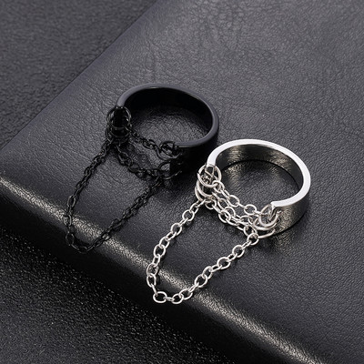Пънк модни черни сребърни верижни пръстени Отворени регулируеми готини дамски мъжки пръстени Аксесоари за бижута