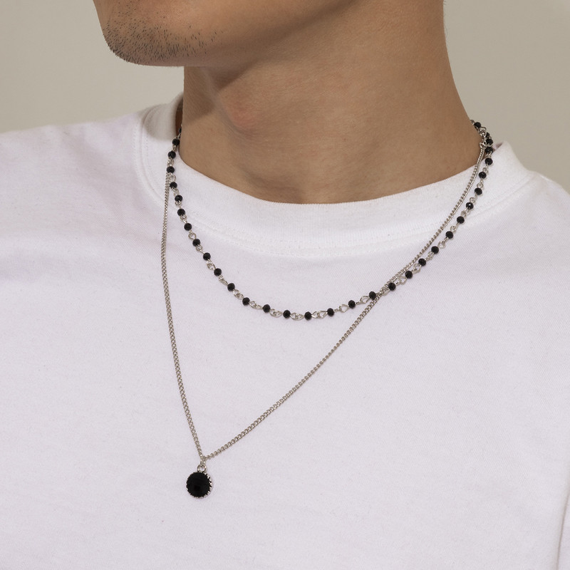 Personalizat dublu straturi cu margele choker bărbați colier negru cristal pandantiv coliere băieți moda petrecere bijuterii guler hombre